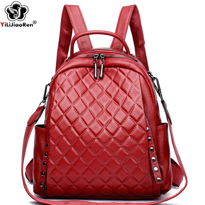 Interior Design School - Genuíno couro mochila feminina bolsa de
