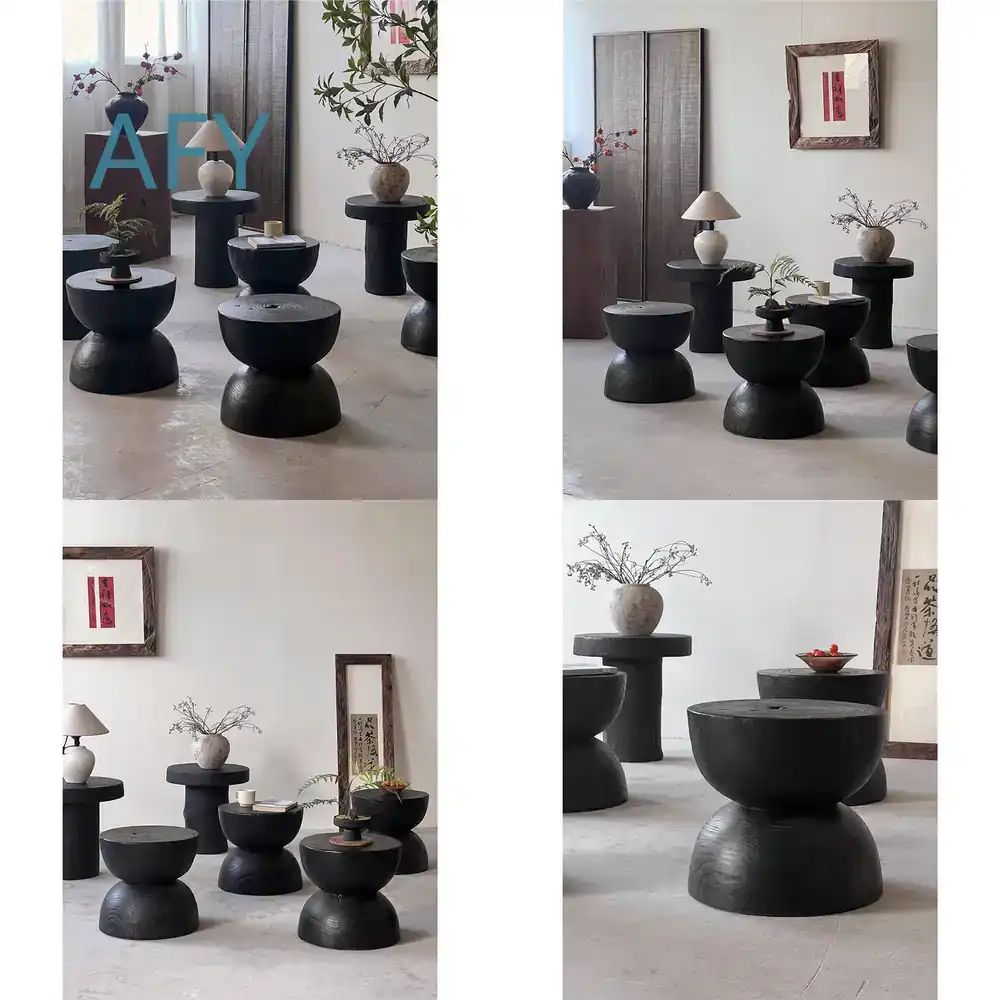 Interior Design Zen - Banqueta de Madeira Carbonizada para Decoração